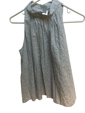Sleeveless High-Neck Eyelet Patterned Women's Top W/ Vertical Stripes in Small